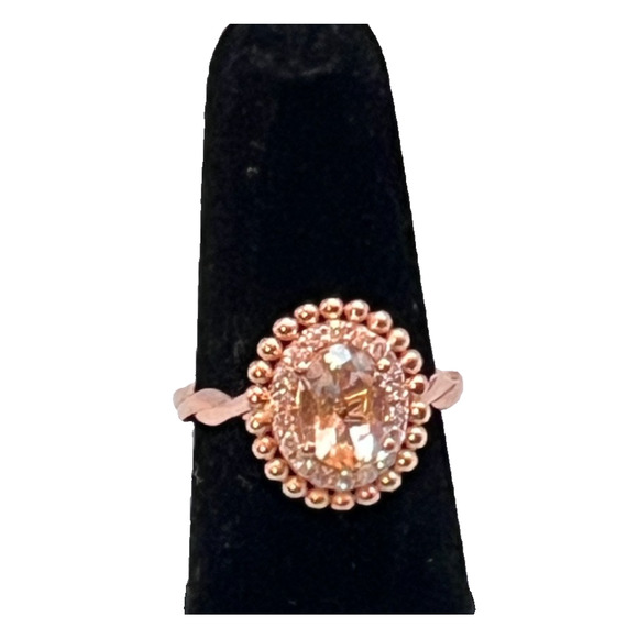 1.50 CT Oval Lab Created Morganite Diamond Halo Engagement Ring Rose Gold Plated - Picture 4 of 12